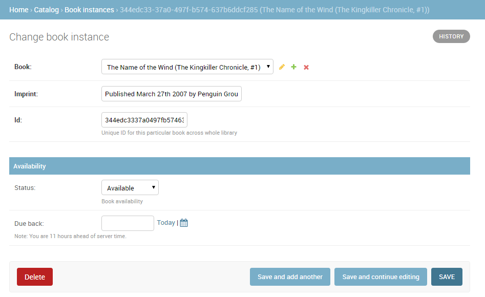 Admin-Seite - Verbesserter BuchInstanz-Detail mit Abschnitten