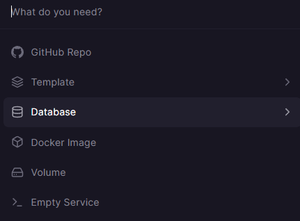 Railway-Projekt - Wählen Sie Datenbank als neuen Dienst