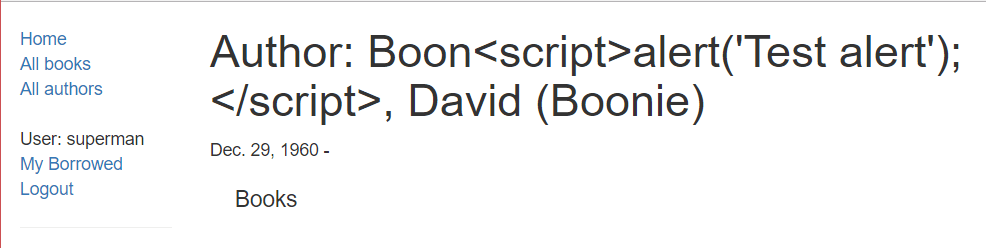 Autorendetailansicht XSS-Test