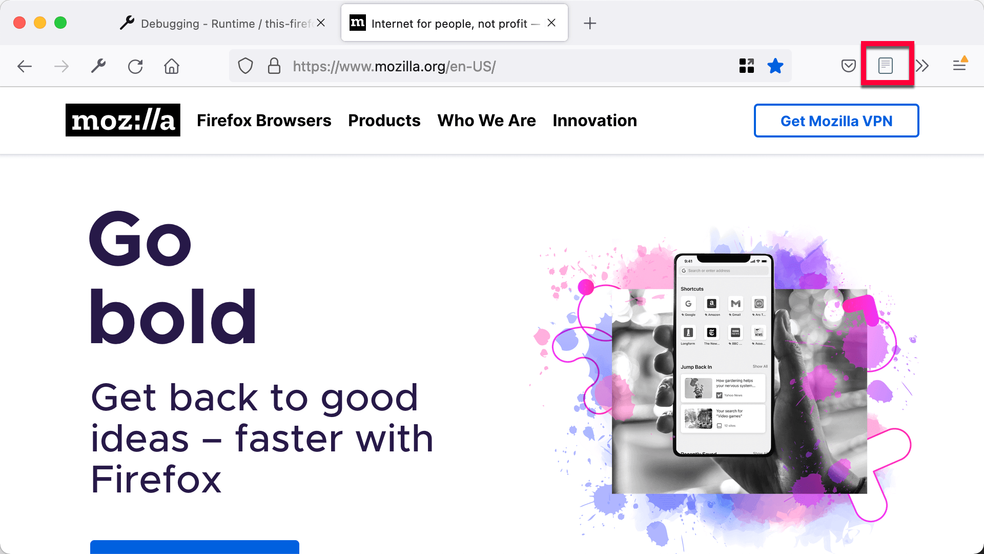 Der von der Erweiterung hinzugefügte Symbolleisten-Button