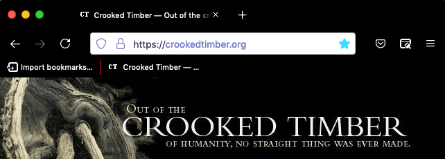 Ein Screenshot eines Browserfensters mit einem geöffneten Tab. Der Browser ist schwarz. Die Tabs und die URL-Leiste des Browsers sind schwarz mit Text und Symbolen in Weiß. Die Farbe der vertikalen Linie, die die Lesezeichenleiste vom Inhalt rechts trennt, ist rot.