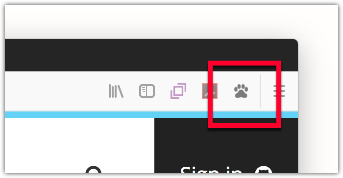 Ein benutzerdefiniertes Symbol für eine Browser-Aktion in der Browser-Toolbar, das wie ein Pfotenabdruck aussieht.
