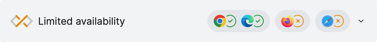 带叉号的灰色小部件:有限可用。四个浏览器徽标,两个带对号,两个带叉号。